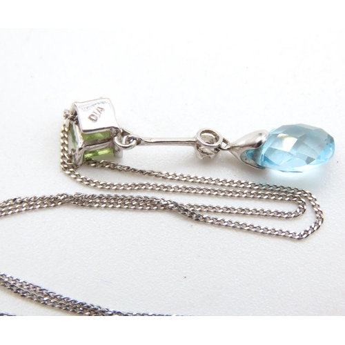 498 - Blue Topaz Peridot and Diamond Set Pendant 9 Carat Yellow Gold Pendant 3cm High Mounted on 9 Carat W... 