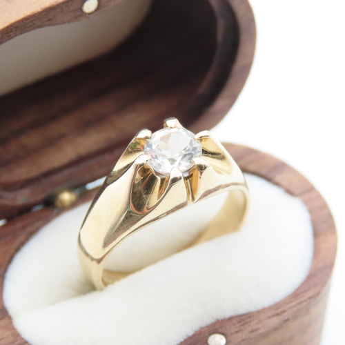 499 - Glacier Topaz Set Statement Solitaire Ring Mounted on 9 Carat Yellow Gold Band Size N
