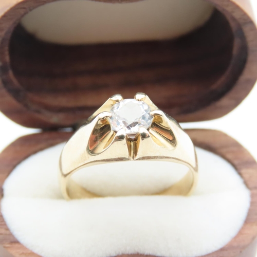 499 - Glacier Topaz Set Statement Solitaire Ring Mounted on 9 Carat Yellow Gold Band Size N