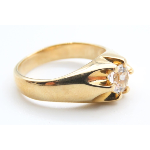 499 - Glacier Topaz Set Statement Solitaire Ring Mounted on 9 Carat Yellow Gold Band Size N