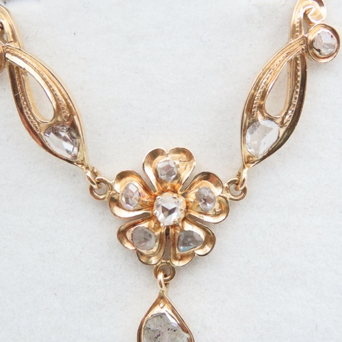 504 - Diamond Set Floral Motif Ladies Necklace Mounted on 18 Carat Yellow Gold 40cm Long