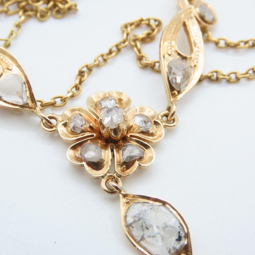 504 - Diamond Set Floral Motif Ladies Necklace Mounted on 18 Carat Yellow Gold 40cm Long