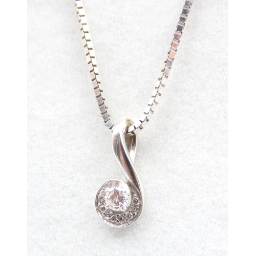 507 - Diamond Solitaire Pendant Necklace Set in 9 Carat White Gold Further Set in White Gold Chain