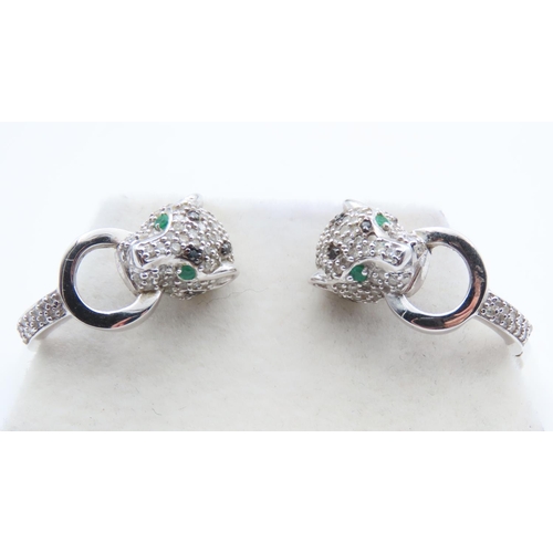 508 - Diamond, Emerald and Sapphire Pair of 14 Carat White Gold Ladies Earrings Attractively Detailed with... 