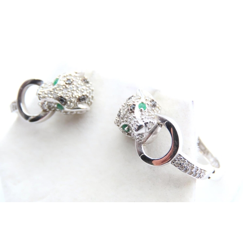 508 - Diamond, Emerald and Sapphire Pair of 14 Carat White Gold Ladies Earrings Attractively Detailed with... 