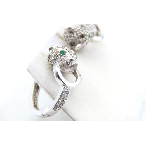 508 - Diamond, Emerald and Sapphire Pair of 14 Carat White Gold Ladies Earrings Attractively Detailed with... 