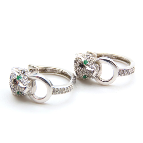 508 - Diamond, Emerald and Sapphire Pair of 14 Carat White Gold Ladies Earrings Attractively Detailed with... 