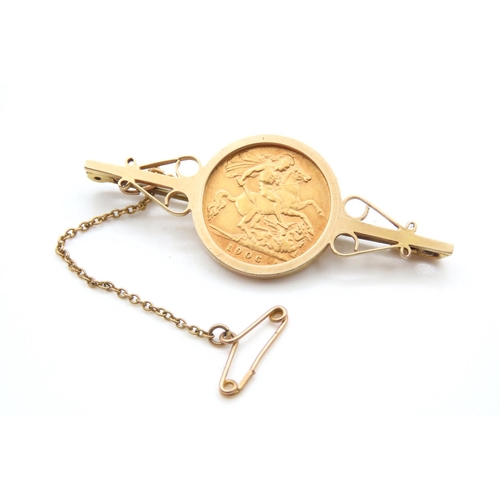 510 - Half Sovereign 1906 Brooch Set in 9 Carat Yellow Gold 5.5cm Wide