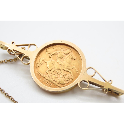 510 - Half Sovereign 1906 Brooch Set in 9 Carat Yellow Gold 5.5cm Wide