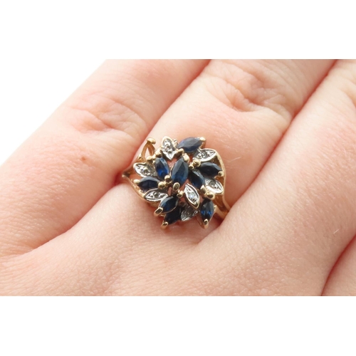 511 - Sapphire and Diamond Set 9 Carat Yellow Gold Ladies Cluster Ring Size O