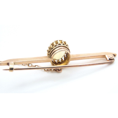 512 - Citrine Set 9 Carat Yellow Gold Ladies Bar Brooch with 9 Carat Yellow Gold Safety Chain and Pin 5cm ... 