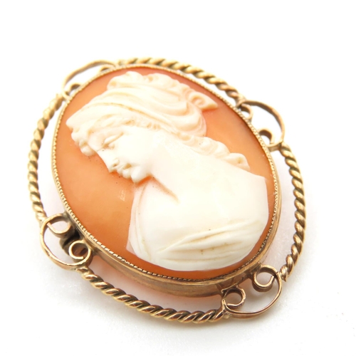 517 - 9 Carat Yellow Gold Mounted Cameo Brooch 4cm High with Shaped Form Surround