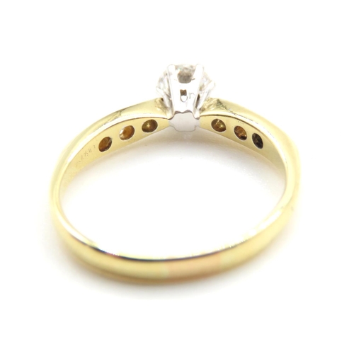 518 - 18 Carat Yellow Gold Diamond Solitaire Ring Further Diamond Decorated Shoulders Size L and a Half