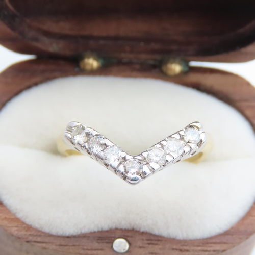 519 - Wishbone Motif Diamond Set 18 Carat Yellow Gold Ring Size K and a Half