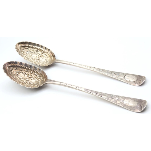 521 - Pair of Silver Berry Spoons Each 21cm Long