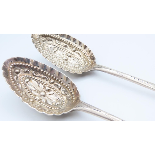 521 - Pair of Silver Berry Spoons Each 21cm Long