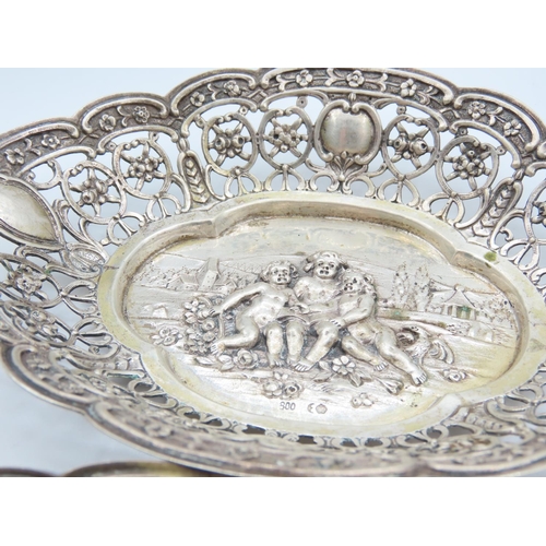 523 - Pair of Silver Strawberry Dishes Attractively Detailed Each 17cm Long and 13cm Wide