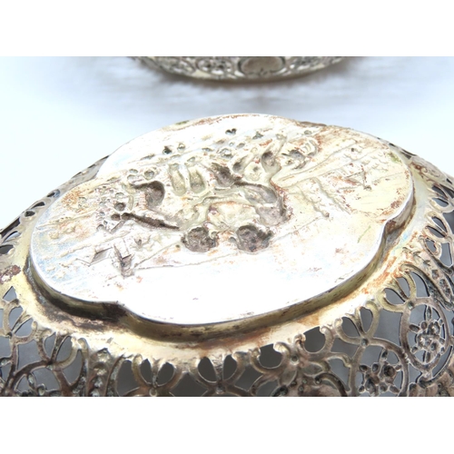 523 - Pair of Silver Strawberry Dishes Attractively Detailed Each 17cm Long and 13cm Wide