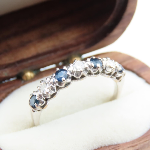 65 - Sapphire and Diamond Sven Stone Ring Set in Platinum Ring Size O and a Half