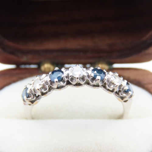 65 - Sapphire and Diamond Sven Stone Ring Set in Platinum Ring Size O and a Half