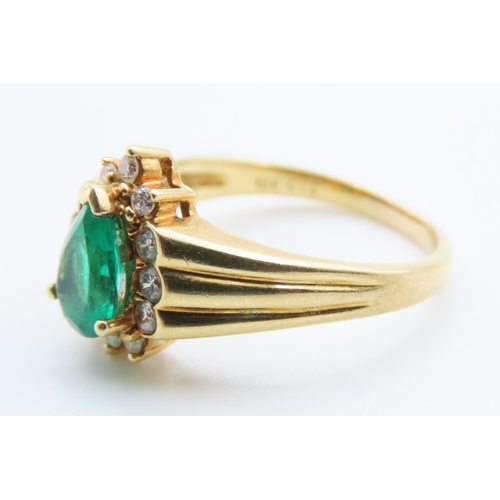 66 - Pear Cut Emerald and Diamond Ladies Ring Mounted in 18 Carat Yellow Gold Ring Size R and a Half