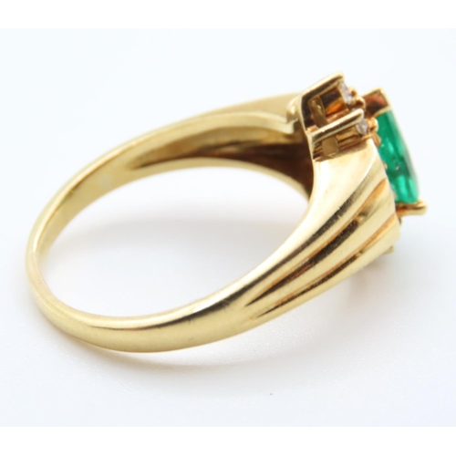 66 - Pear Cut Emerald and Diamond Ladies Ring Mounted in 18 Carat Yellow Gold Ring Size R and a Half