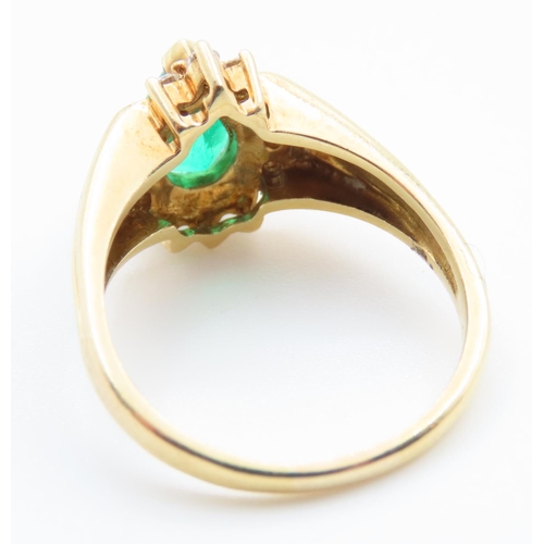 66 - Pear Cut Emerald and Diamond Ladies Ring Mounted in 18 Carat Yellow Gold Ring Size R and a Half