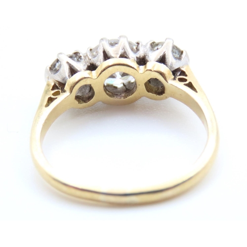 76 - Three Stone Ladies Diamond Ring Mounted in 18 Carat Yellow Gold Ring Size K