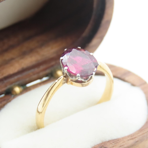 78 - Basket Set Rubellite Solitaire Ring Set in 18 Carat Yellow Gold Ring Size M and a Half