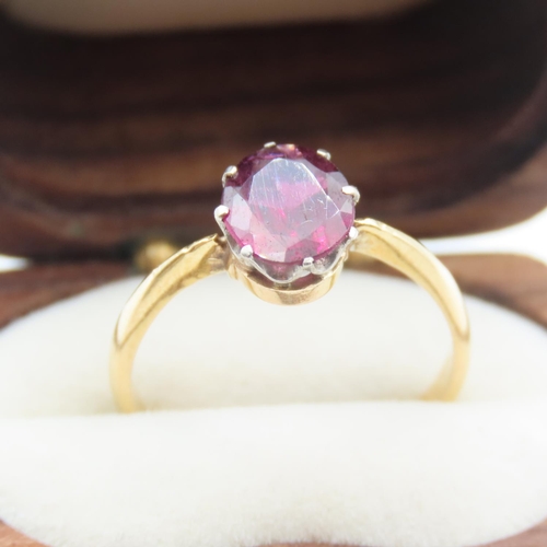 78 - Basket Set Rubellite Solitaire Ring Set in 18 Carat Yellow Gold Ring Size M and a Half