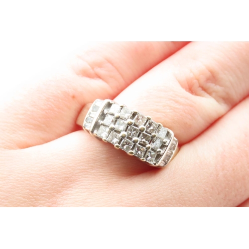 81 - Fifteen Stone Diamond Ring With Further Diamond Decoration to Shoulders Set in 18 Carat White Gold R... 