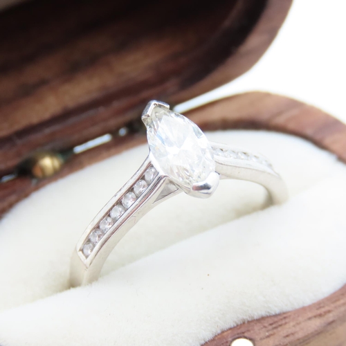 84 - Marquise Cut Diamond  Solitaire Ring with Further Diamonds Set to Shoulders Mounted in Platinum Ring... 