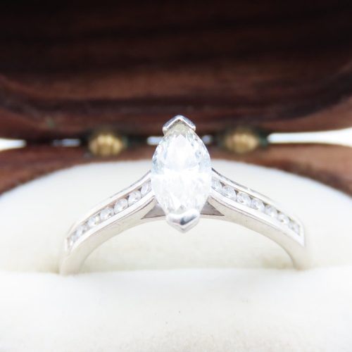 84 - Marquise Cut Diamond  Solitaire Ring with Further Diamonds Set to Shoulders Mounted in Platinum Ring... 