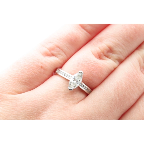 84 - Marquise Cut Diamond  Solitaire Ring with Further Diamonds Set to Shoulders Mounted in Platinum Ring... 