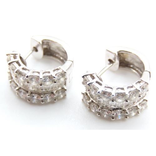 88 - Pair of Ladies Diamond Set Earrings Mounted in 18 Carat White Gold Each 1.5cm High