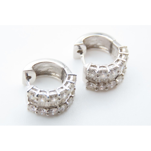 88 - Pair of Ladies Diamond Set Earrings Mounted in 18 Carat White Gold Each 1.5cm High