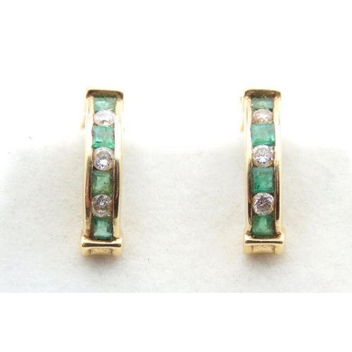 89 - Pair of Emerald and Diamond Set Ladies Earrings Set in 18 Carat Yellow Gold Each 1.5 cm High