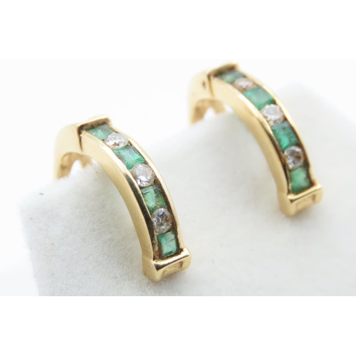 89 - Pair of Emerald and Diamond Set Ladies Earrings Set in 18 Carat Yellow Gold Each 1.5 cm High