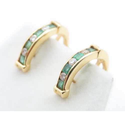 89 - Pair of Emerald and Diamond Set Ladies Earrings Set in 18 Carat Yellow Gold Each 1.5 cm High