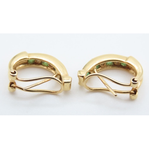 89 - Pair of Emerald and Diamond Set Ladies Earrings Set in 18 Carat Yellow Gold Each 1.5 cm High