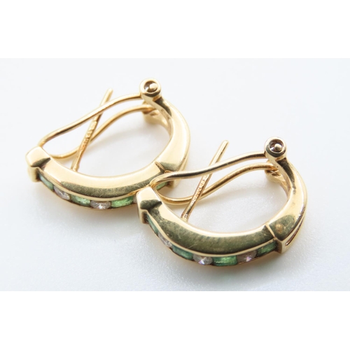 89 - Pair of Emerald and Diamond Set Ladies Earrings Set in 18 Carat Yellow Gold Each 1.5 cm High