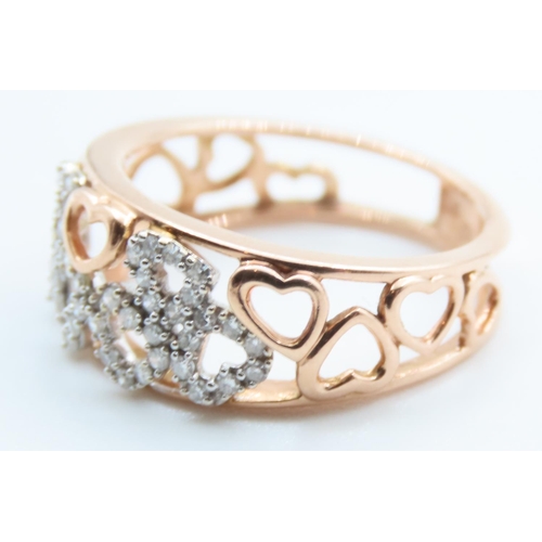 91 - Pandora Diamond set Hearts Motif Ring Set in 14 Carat Rose Gold Ring Size M