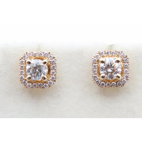 96 - Pair of Diamond Set Ladies Cluster Earrings Set in 18 Carat Yellow Gold