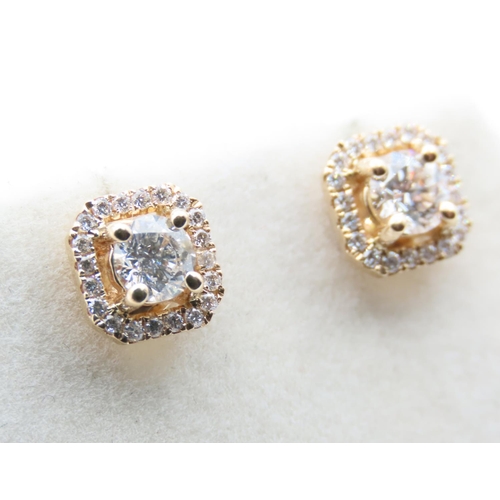 96 - Pair of Diamond Set Ladies Cluster Earrings Set in 18 Carat Yellow Gold