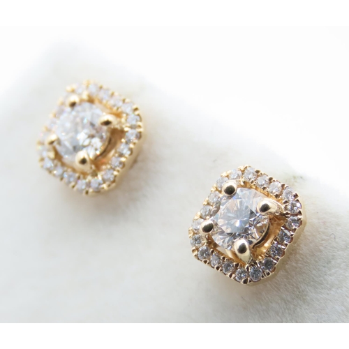 96 - Pair of Diamond Set Ladies Cluster Earrings Set in 18 Carat Yellow Gold