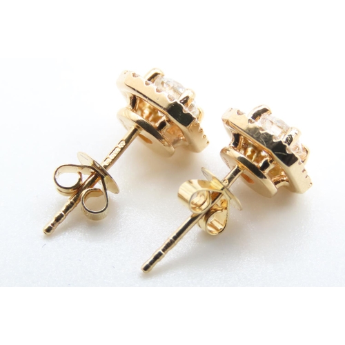 96 - Pair of Diamond Set Ladies Cluster Earrings Set in 18 Carat Yellow Gold