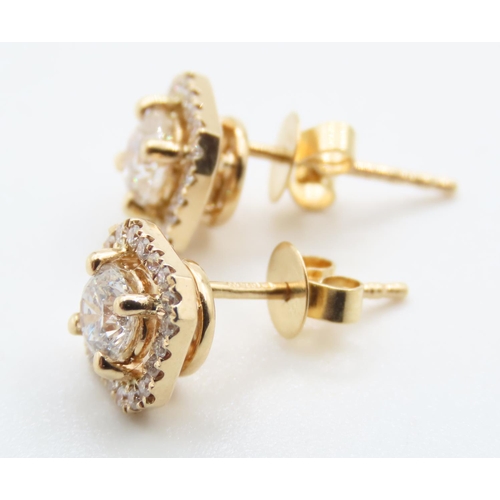 96 - Pair of Diamond Set Ladies Cluster Earrings Set in 18 Carat Yellow Gold