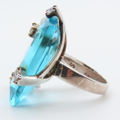 98 - Blue Topaz and Diamond Statement Ring Set in Silver Ring Size M