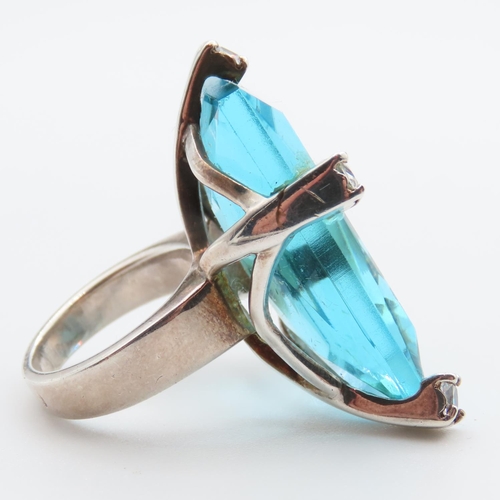 98 - Blue Topaz and Diamond Statement Ring Set in Silver Ring Size M