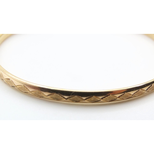 99 - 9 Carat Yellow Gold Bangle with Diamond Cut Design Inner Width 6cm